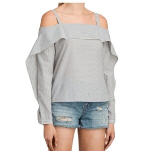 All Saints Khan Stripe Off Shoulder Top Long Sleeve Sz Small